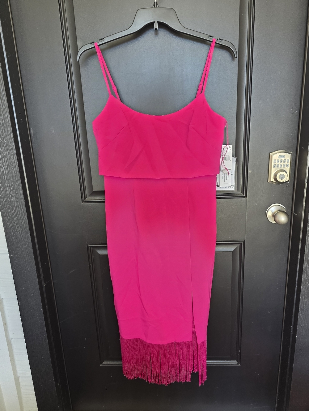 Aidan Mattox Adrianna Papell Women’s Size 12 Hot Pink Fringe Hem Dress Strappy - Picture 3 of 11